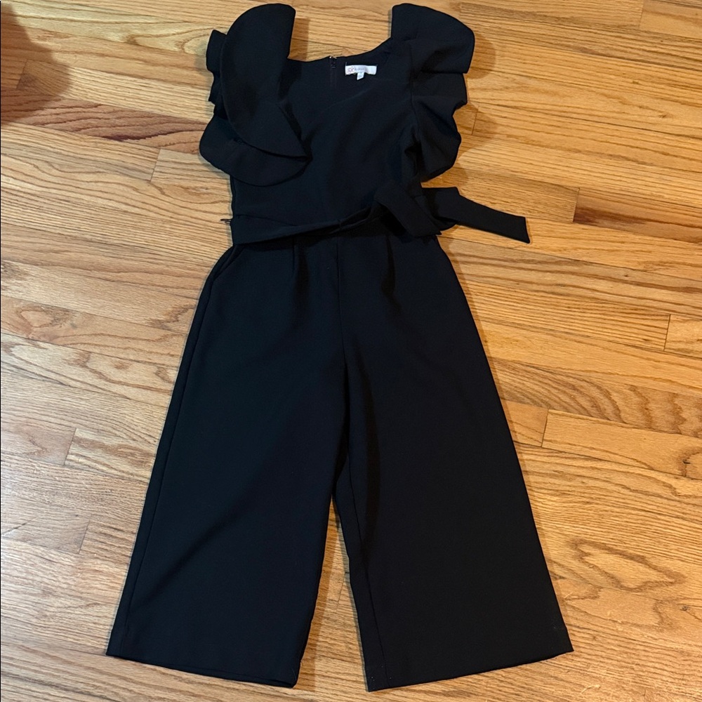 Adorable Girls Black Ruffled Wide-Leg Jumpsuit